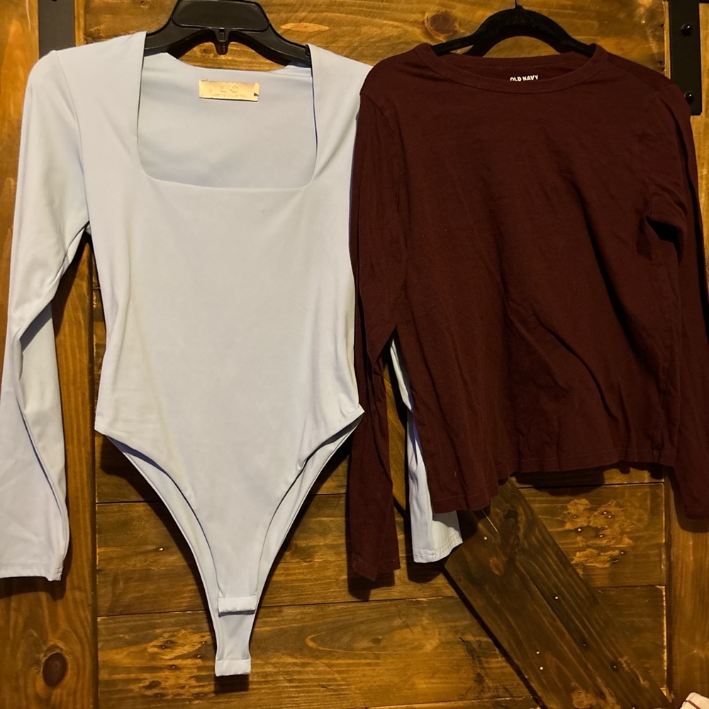 Light Blue Bodysuit and Maroon Long Sleeve Top